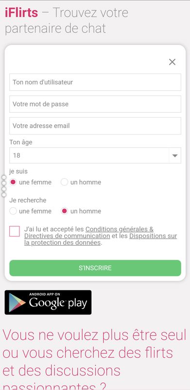 formulaire inscription iflirts